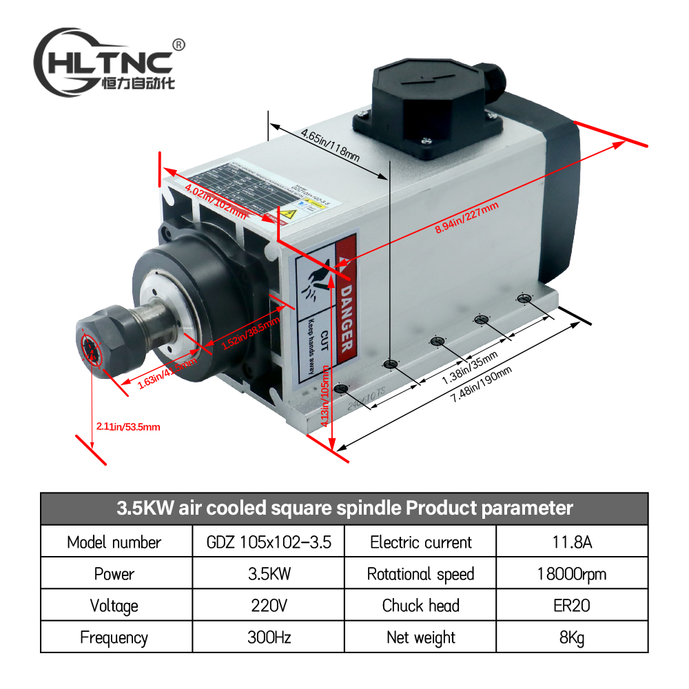 3.5KW ER20 220VSquare Fly-edge - đánh giá và giá Spindle Motor