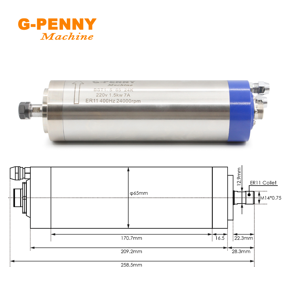 G-PENNY 1.5KW ER11 65mm Water  - đánh giá và giá Water Cooled Spindle