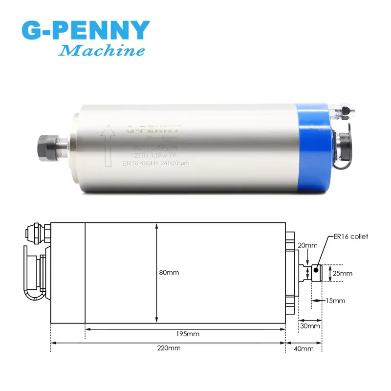 Gpenny 1.5kw ER16 D80mm Water  - đánh giá và giá Water Cooled Spindle
