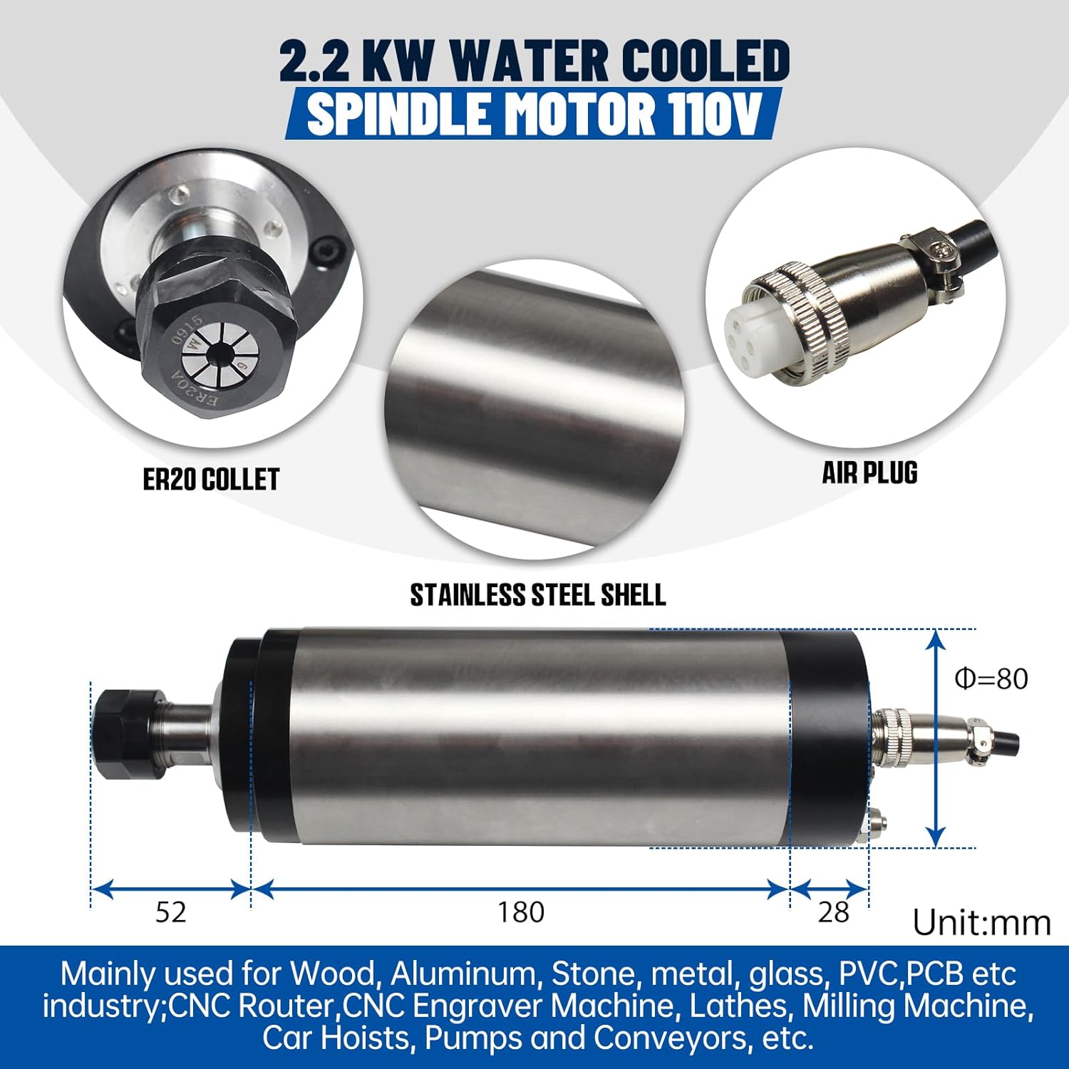 110V 220V Spindle Motor 2.2KW  - đánh giá và giá Water Cooled Spindle